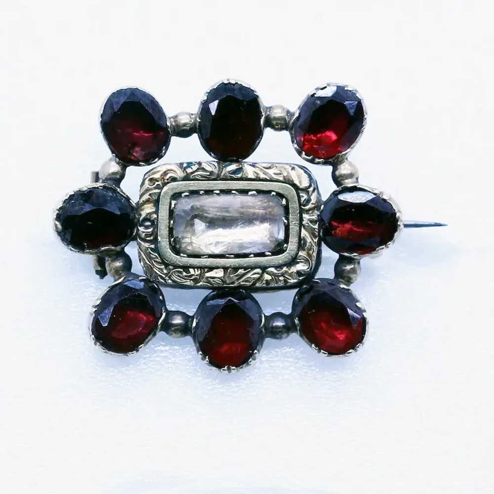 Antique Georgian Brooch Gold Garnet Crystal Engli… - image 2