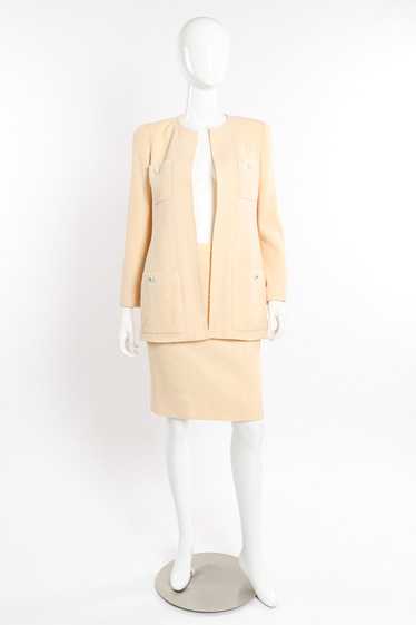 CHANEL Vintage 80s Unisex Jacket Skirt Suit - Shiny Gold & Green Silk  Jacquard