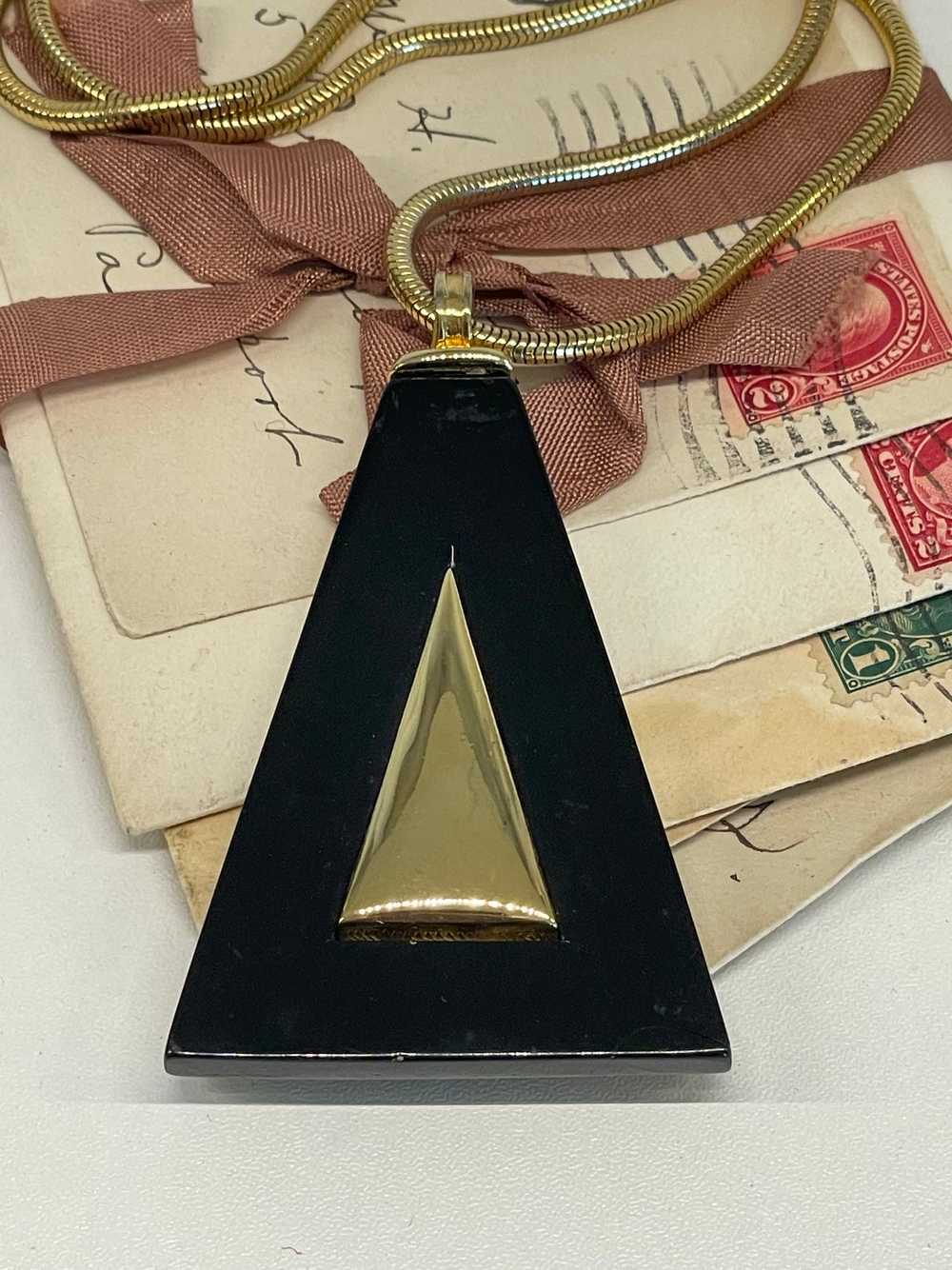 Alice Caviness Black and Gold Triangle Necklace - image 2