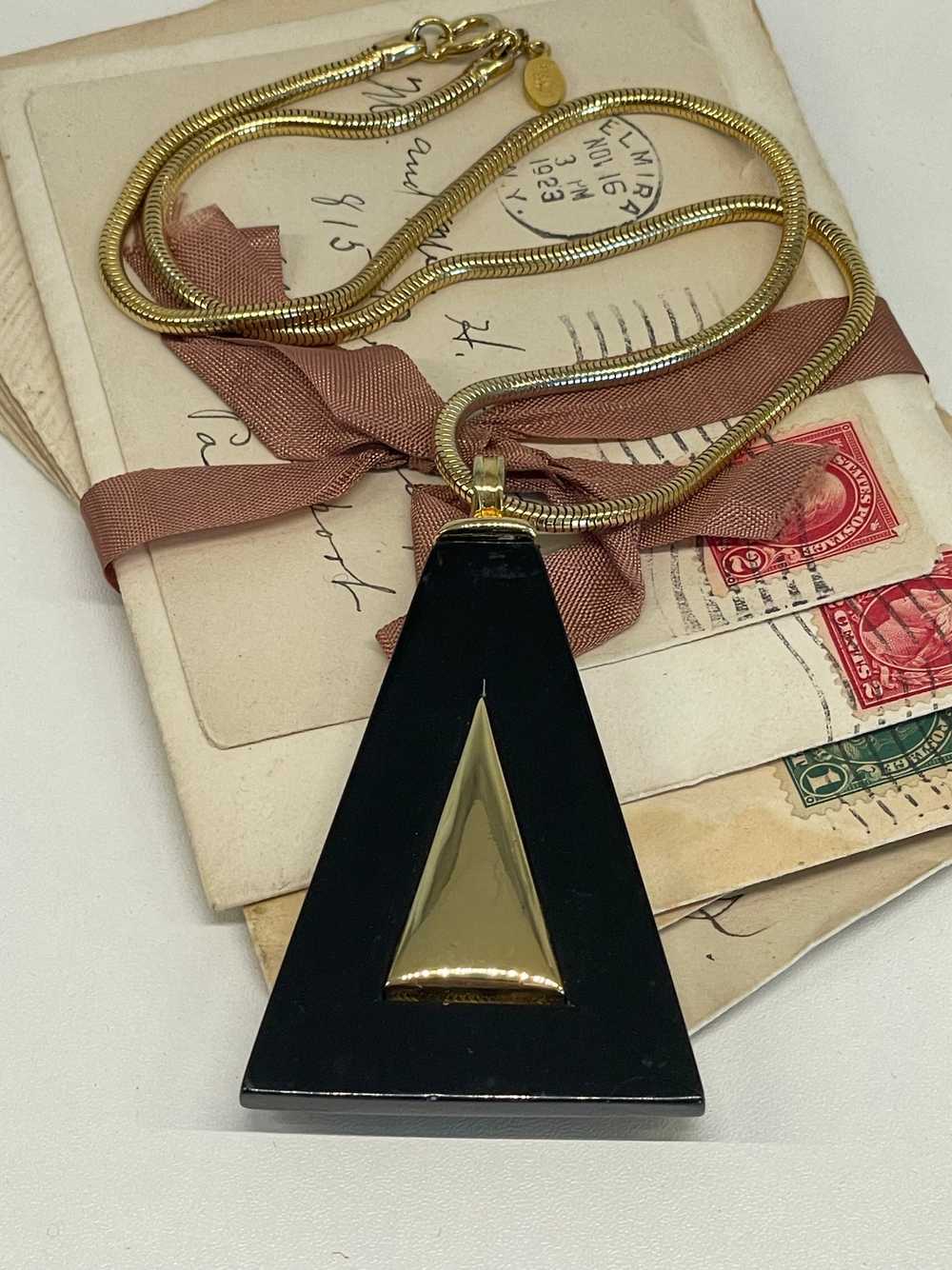 Alice Caviness Black and Gold Triangle Necklace - image 3