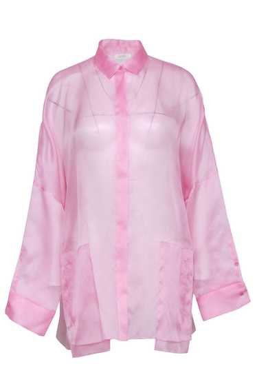 Lapointe - Pink Silk Sheer Button-Up Oversized Bl… - image 1