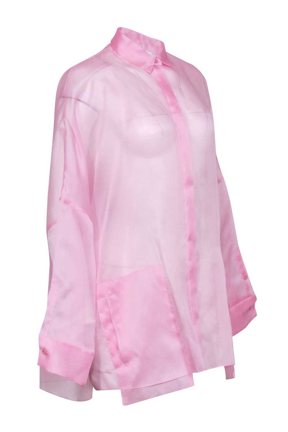 Lapointe - Pink Silk Sheer Button-Up Oversized Bl… - image 2