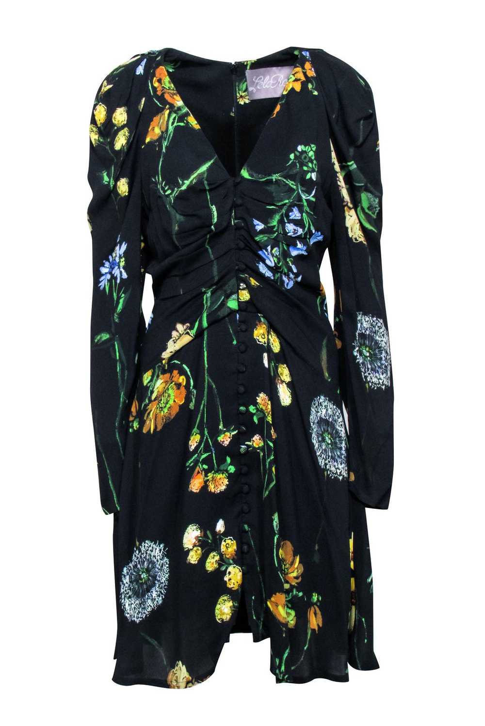 Lela Rose - Black & Multi Color Floral Print Dres… - image 1
