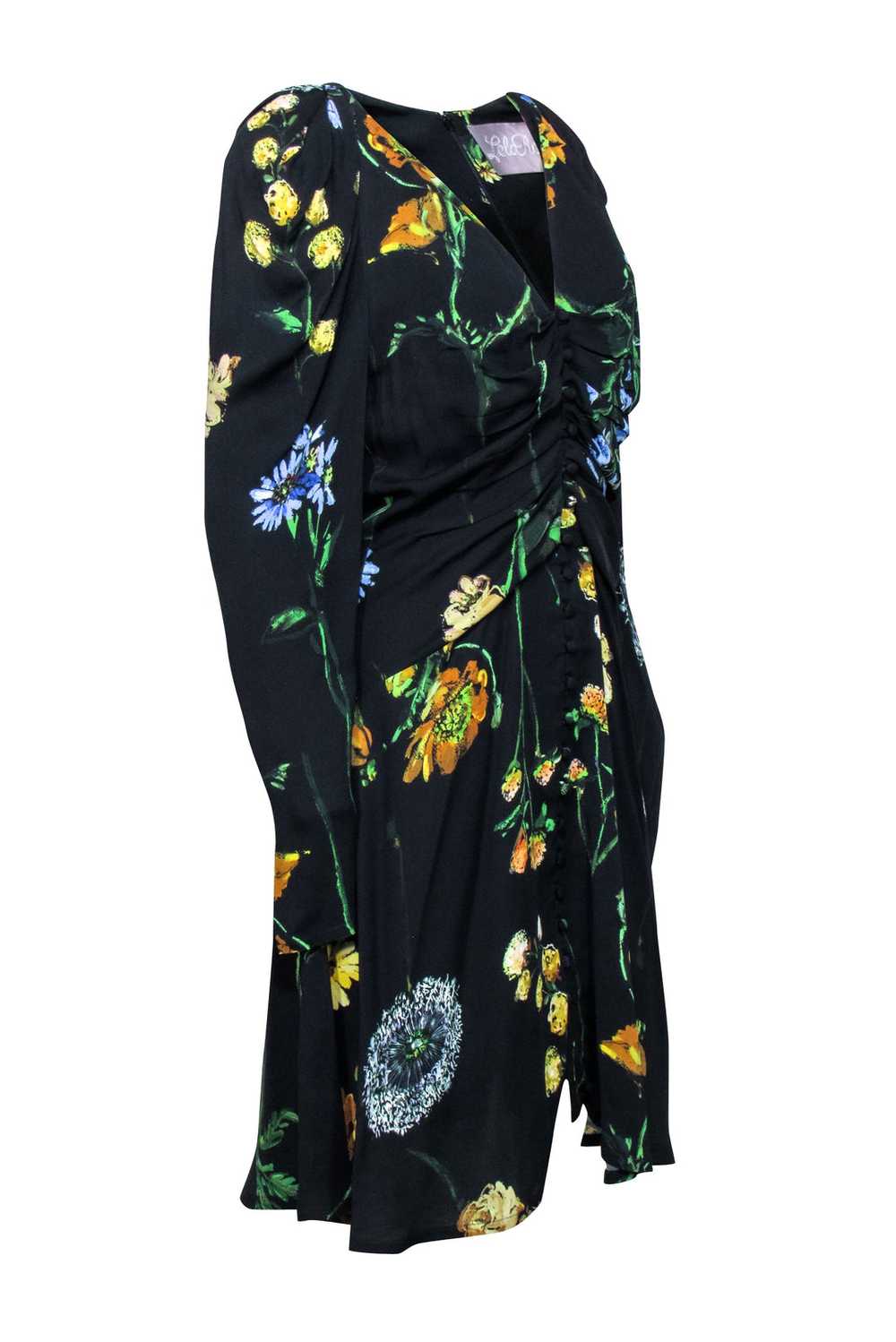 Lela Rose - Black & Multi Color Floral Print Dres… - image 2