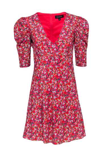 Saloni - Hot Pink & Multi Color Floral Print Dres… - image 1