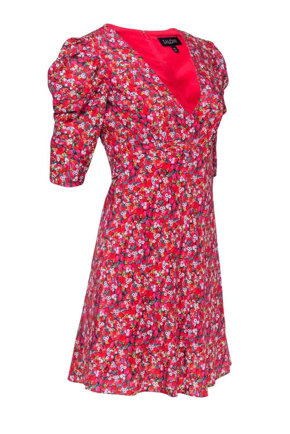 Saloni - Hot Pink & Multi Color Floral Print Dres… - image 2