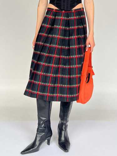 Wool Pleat Skirt - Black Plaid