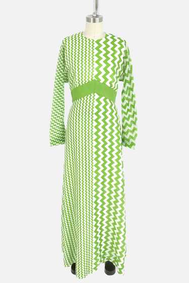 70s Organza Chevron Maxi Dress
