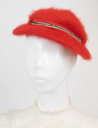 1930s-40s Red Mohair Knit Hat