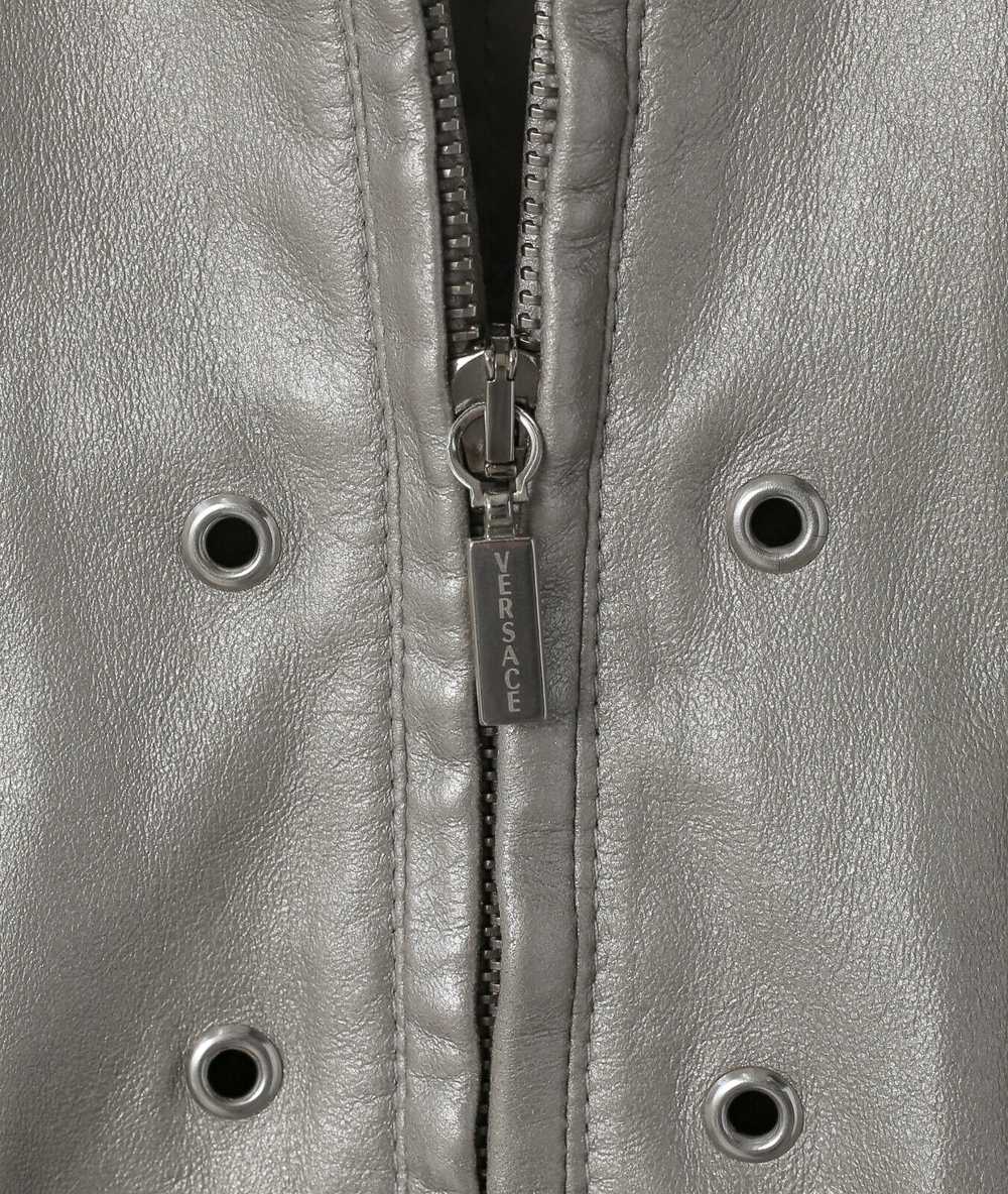 Versace 2000s Silver Lace Up Biker Jacket - image 2