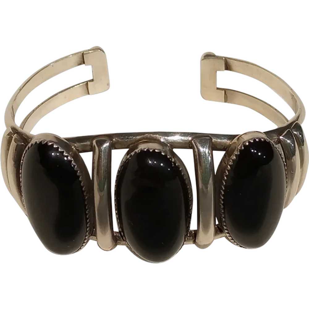 P. Lee Navajo sterling silver black onyx cuff bra… - image 1