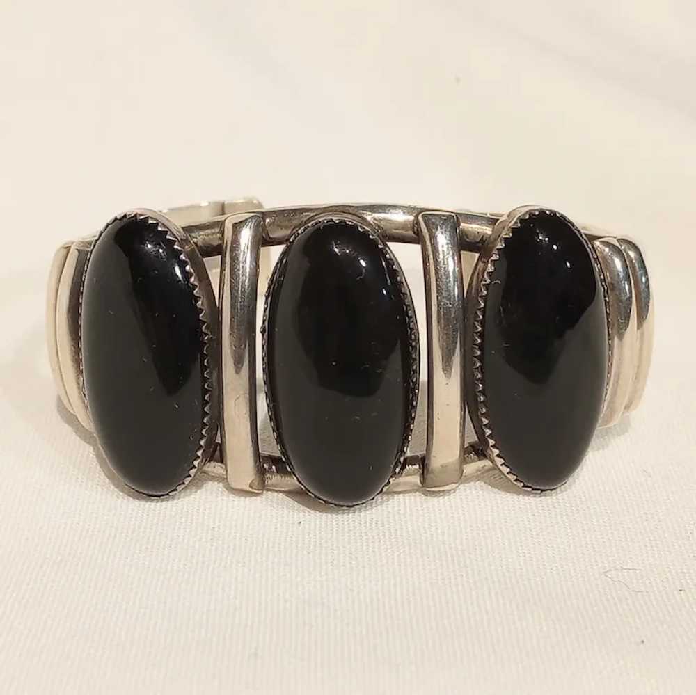 P. Lee Navajo sterling silver black onyx cuff bra… - image 2