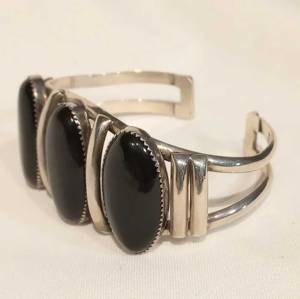 P. Lee Navajo sterling silver black onyx cuff bra… - image 3