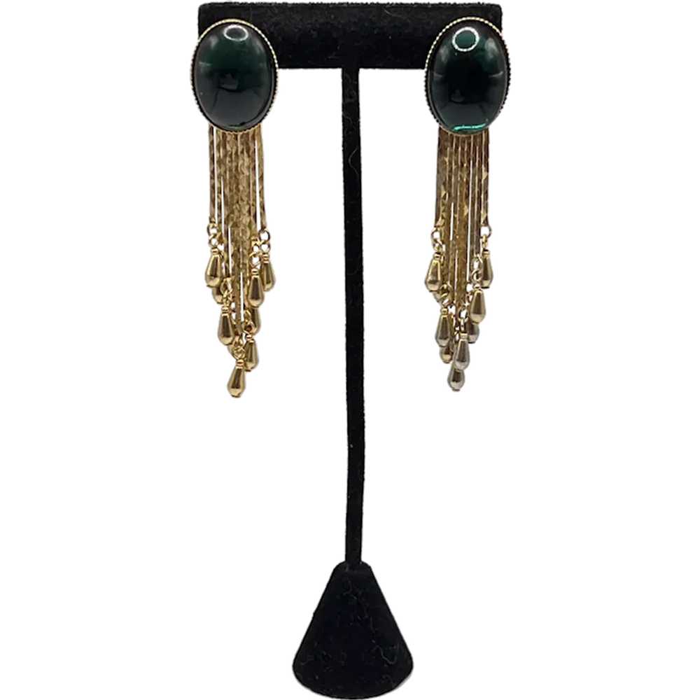 Quality Vintage Long Emerald Green Glass Dangly P… - image 1