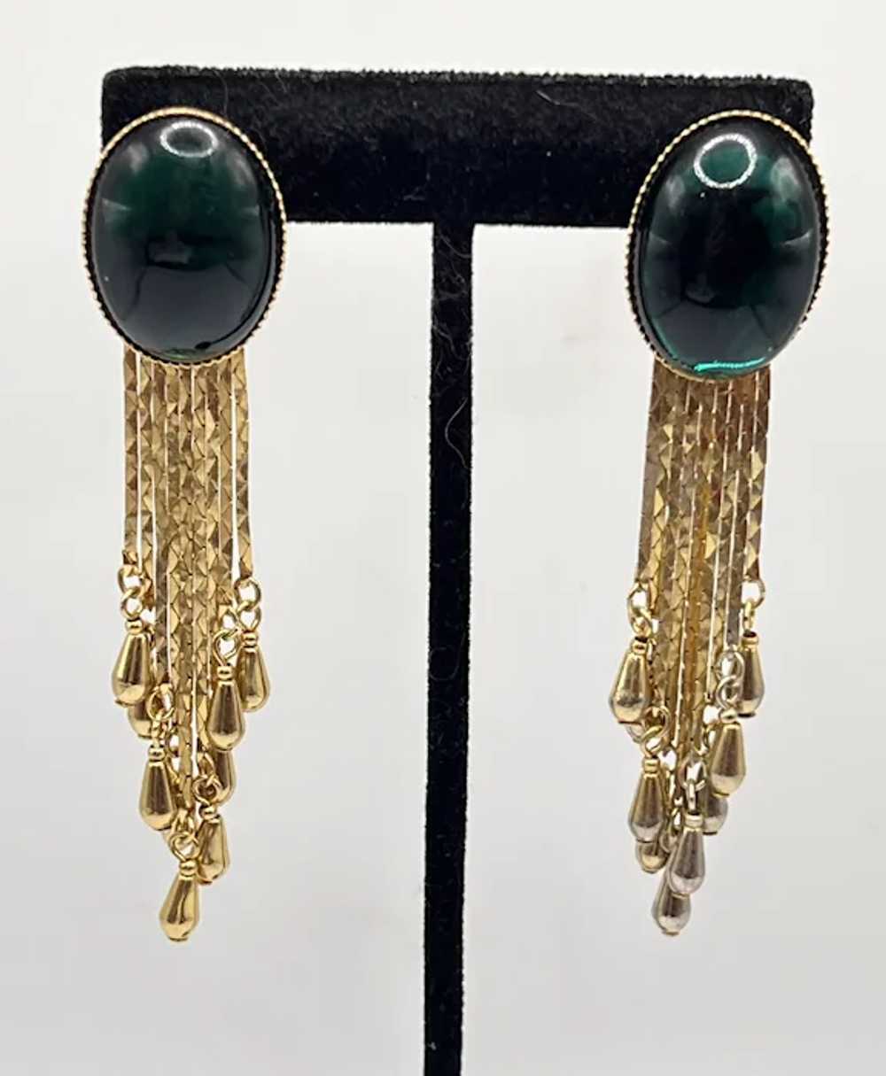 Quality Vintage Long Emerald Green Glass Dangly P… - image 2