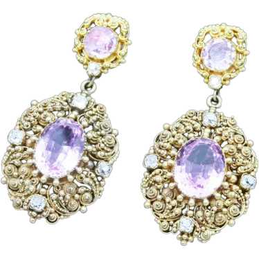 Antique Victorian Earrings Cannetille Pink Topaz … - image 1
