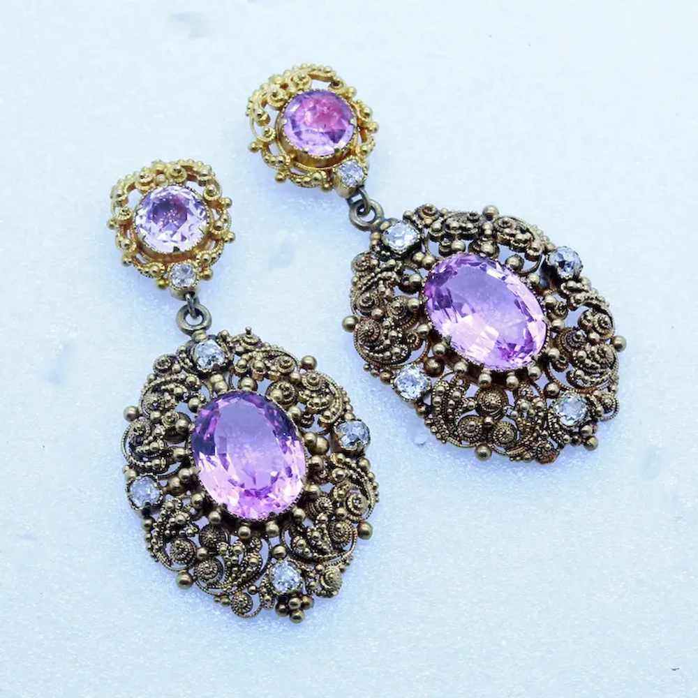 Antique Victorian Earrings Cannetille Pink Topaz … - image 2