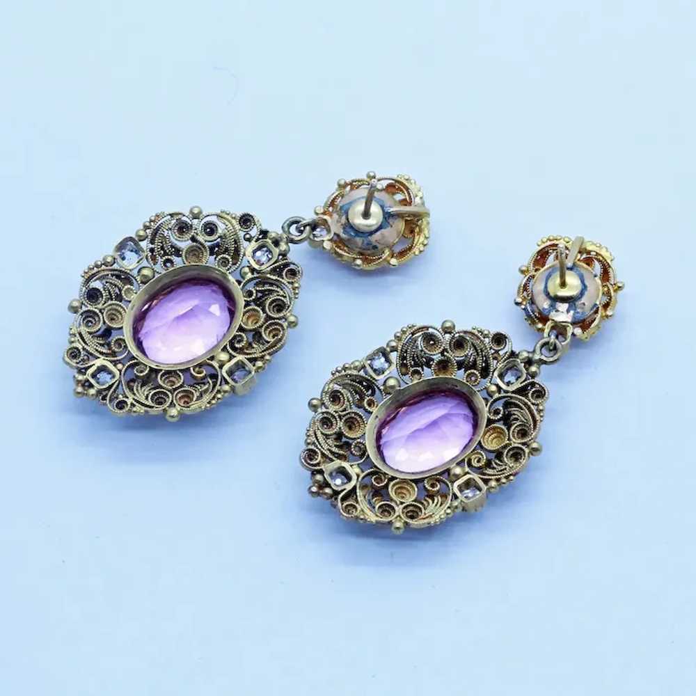 Antique Victorian Earrings Cannetille Pink Topaz … - image 3