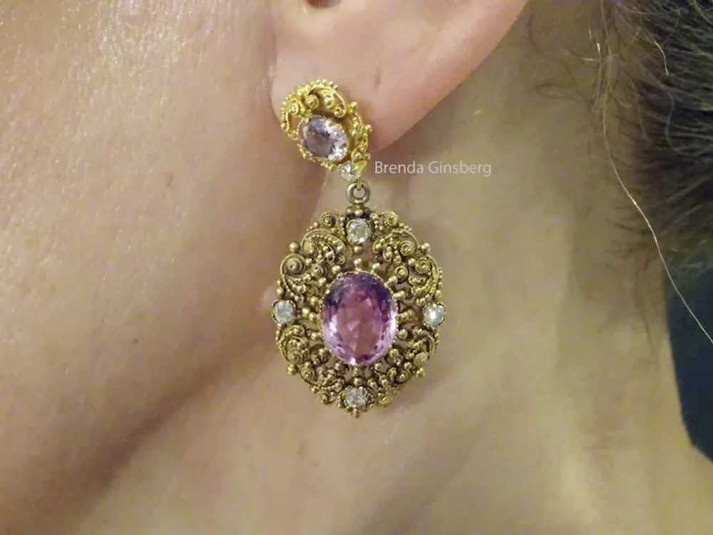 Antique Victorian Earrings Cannetille Pink Topaz … - image 4