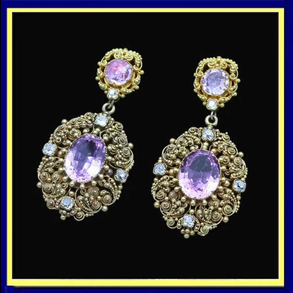 Antique Victorian Earrings Cannetille Pink Topaz … - image 7