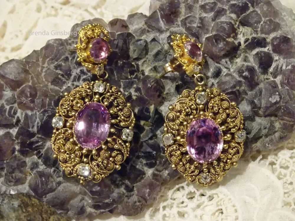 Antique Victorian Earrings Cannetille Pink Topaz … - image 8