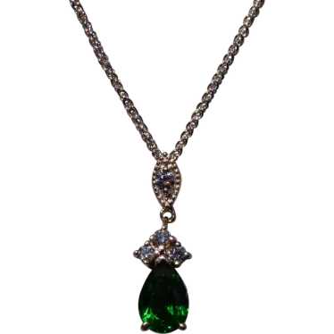 Chrome Diopside and Diamond Necklace in White Gold