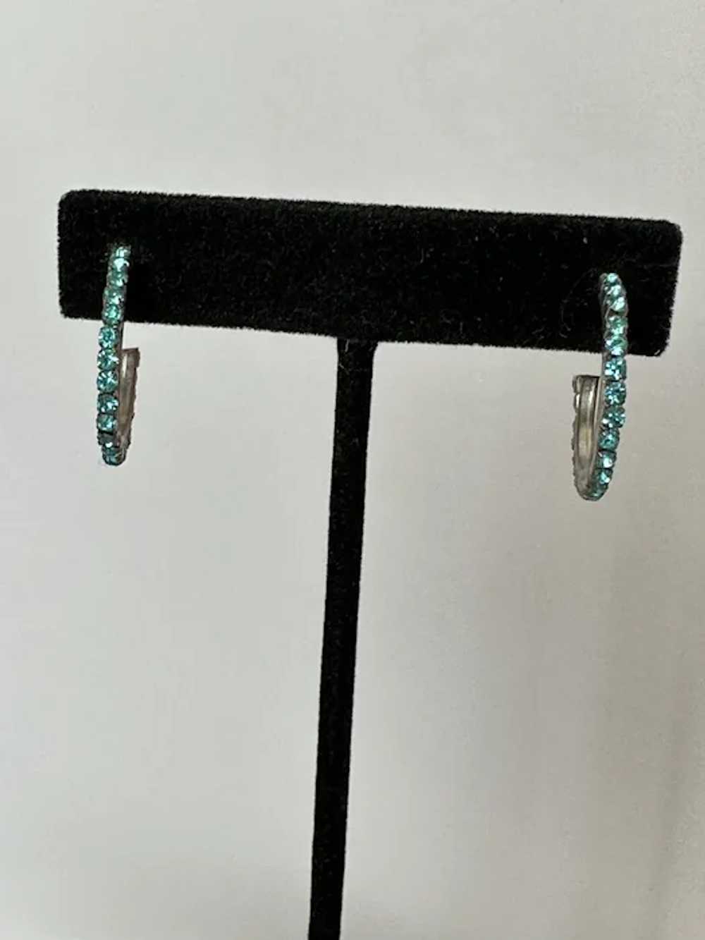 Blue Rhinestone Hoop Earrings - image 2