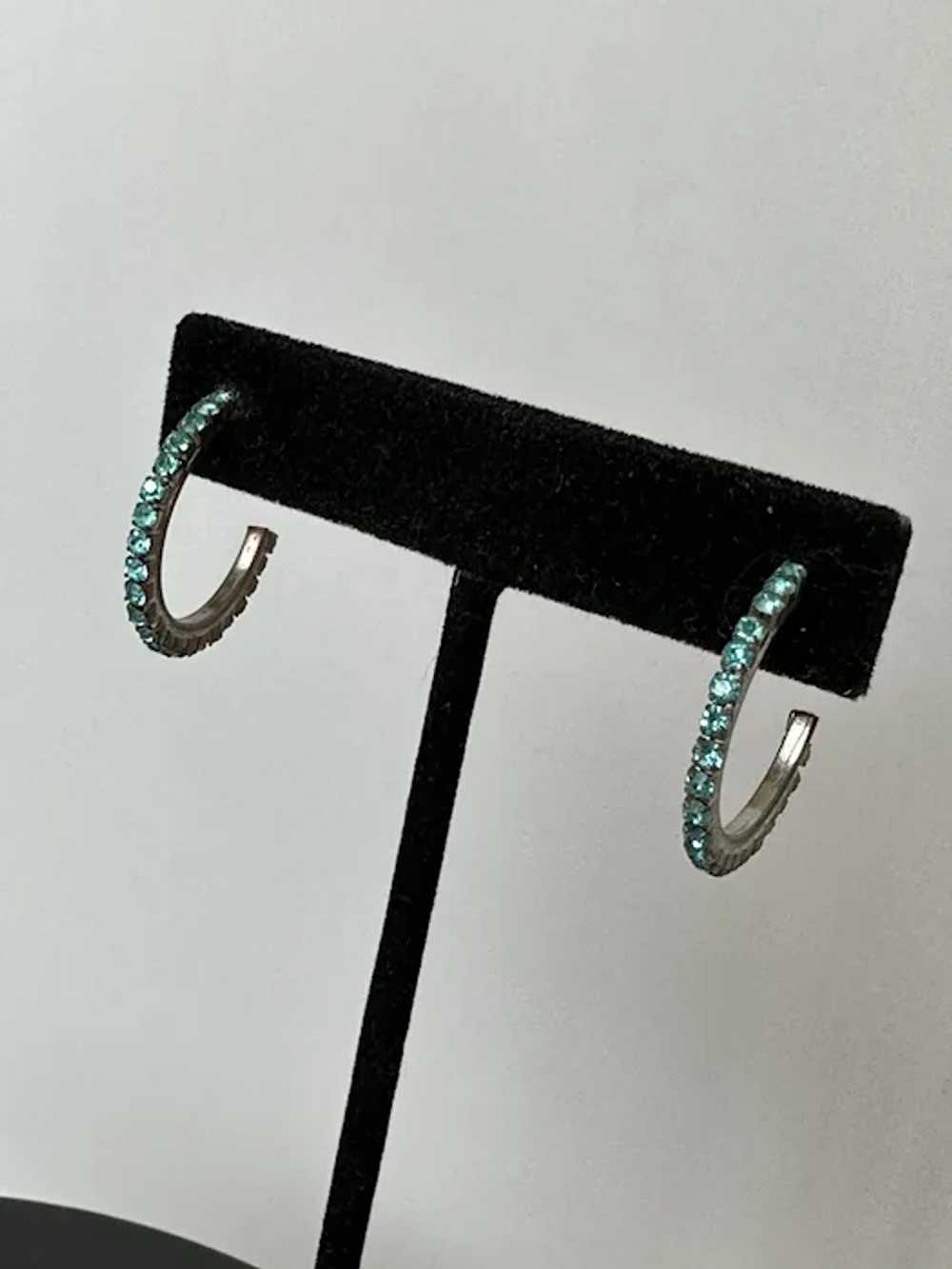 Blue Rhinestone Hoop Earrings - image 4