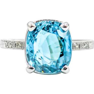 Blue Zircon & Diamond Ring in Platinum