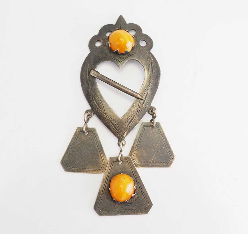 Ethnic vintage butterscotch Baltic amber silver h… - image 1