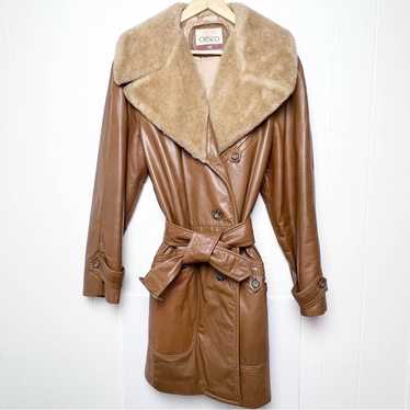 Vintage Vintage 70s Caramel Leather Faux Fur Coll… - image 1