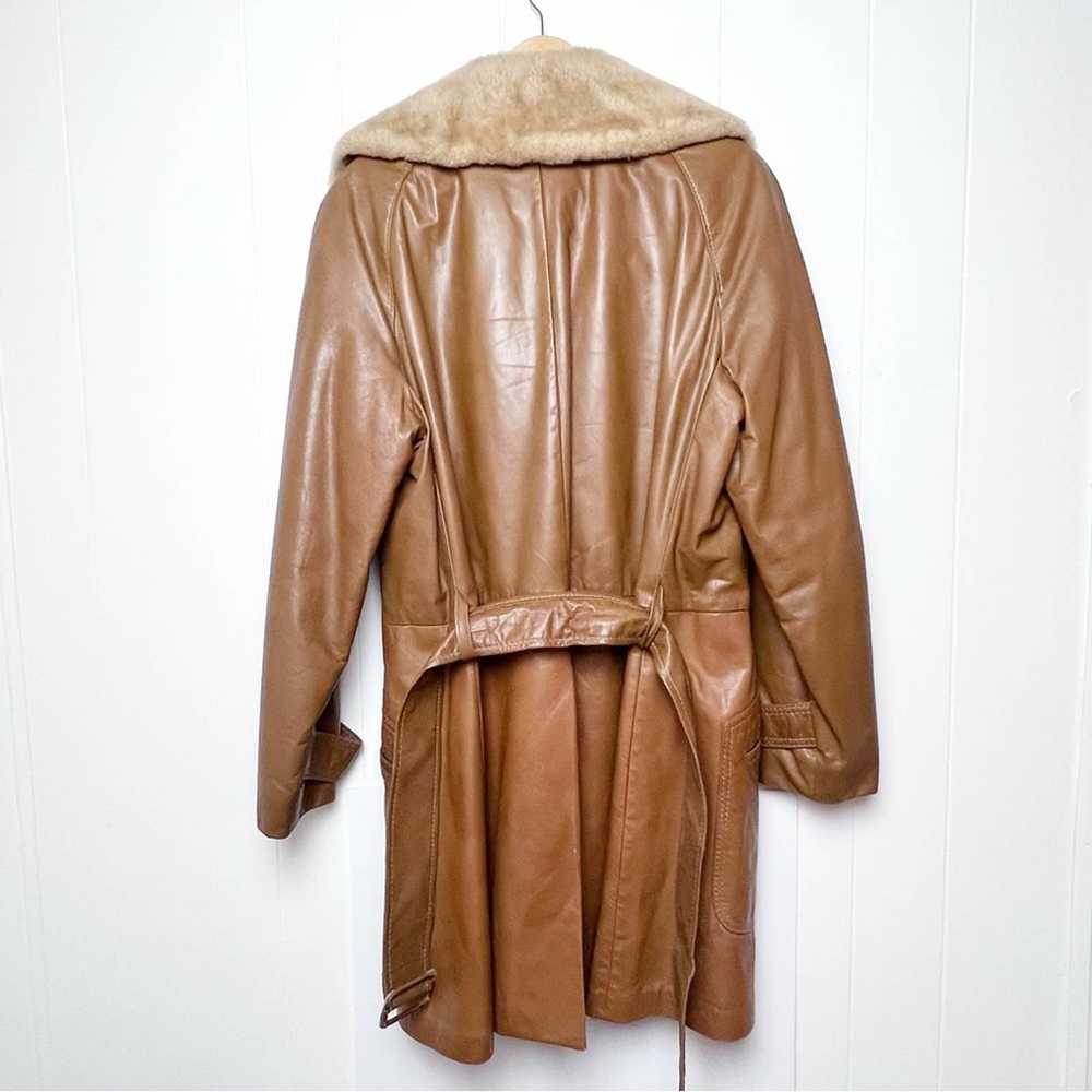 Vintage Vintage 70s Caramel Leather Faux Fur Coll… - image 3