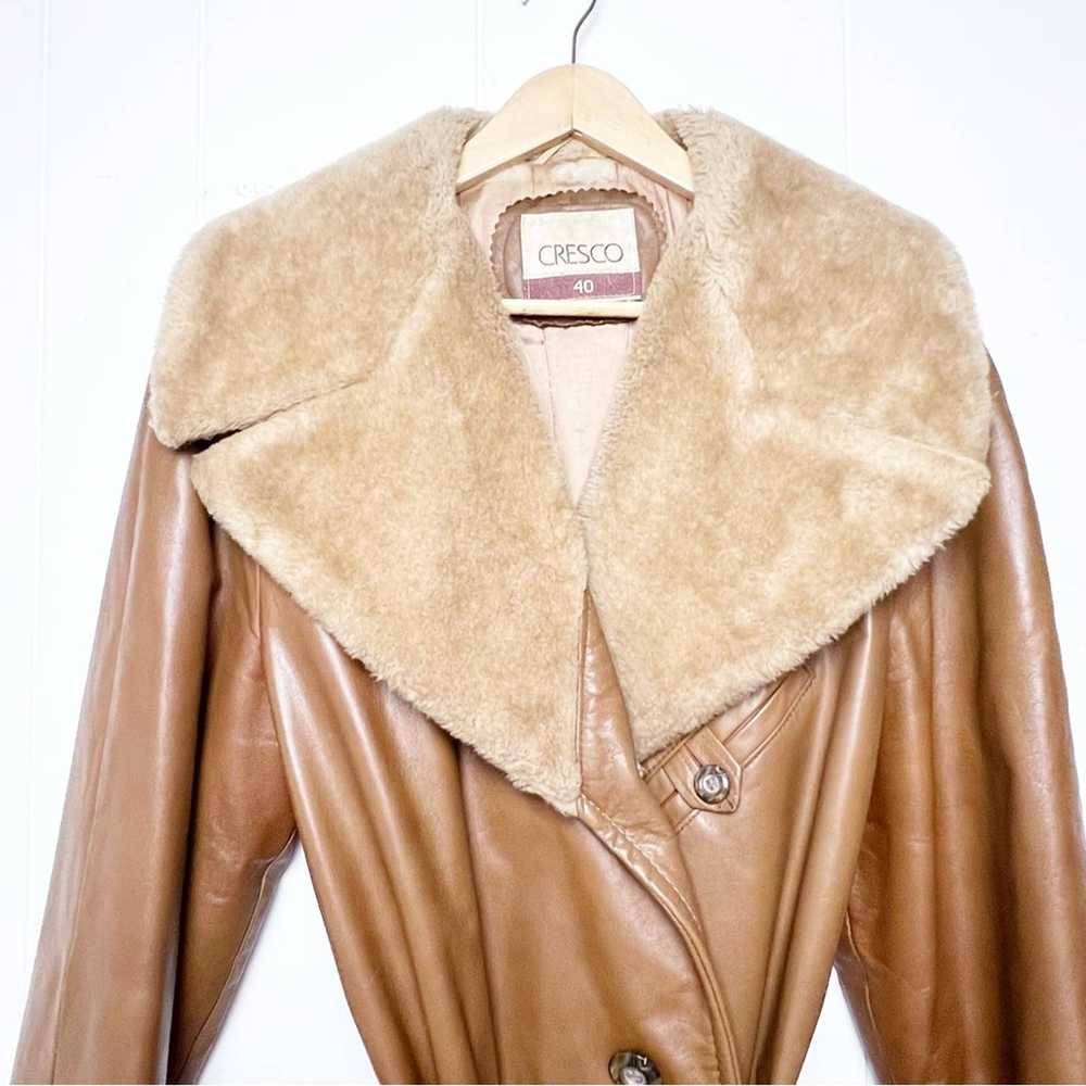 Vintage Vintage 70s Caramel Leather Faux Fur Coll… - image 6