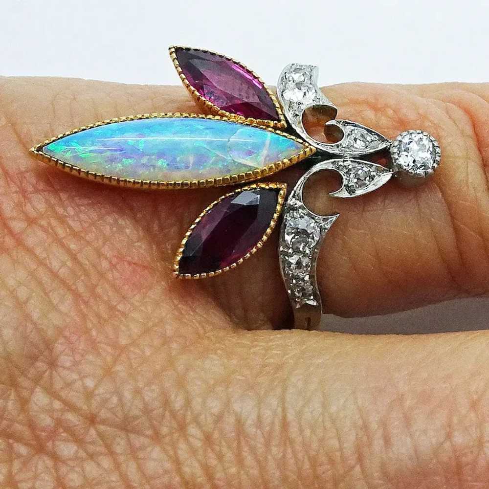 Antique Ring Art Nouveau Platinum 18k Gold Opal R… - image 5