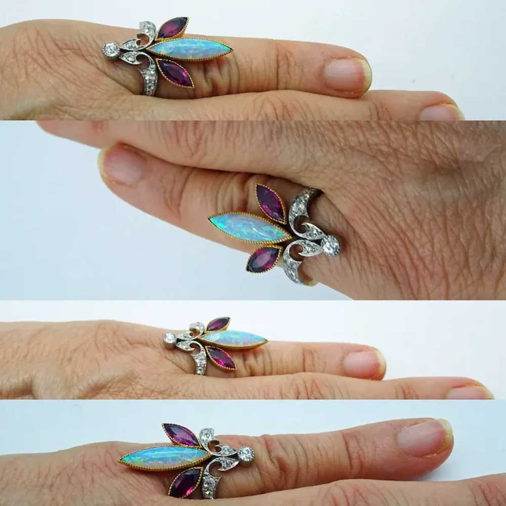 Antique Ring Art Nouveau Platinum 18k Gold Opal R… - image 7