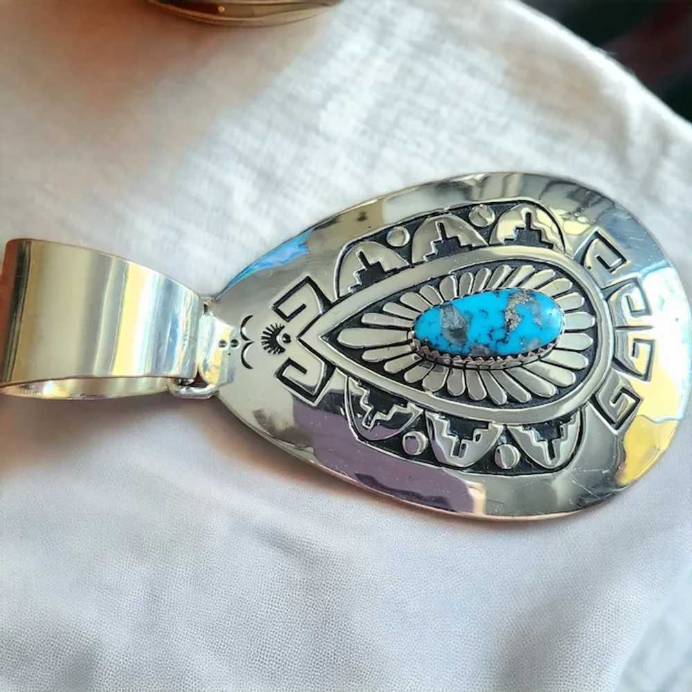 Navajo Signed Sterling Silver and Turquoise Penda… - image 10