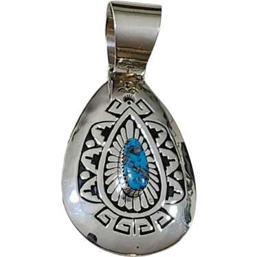 Navajo Signed Sterling Silver and Turquoise Penda… - image 1