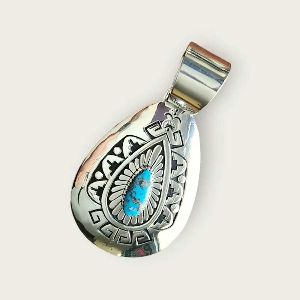 Navajo Signed Sterling Silver and Turquoise Penda… - image 7