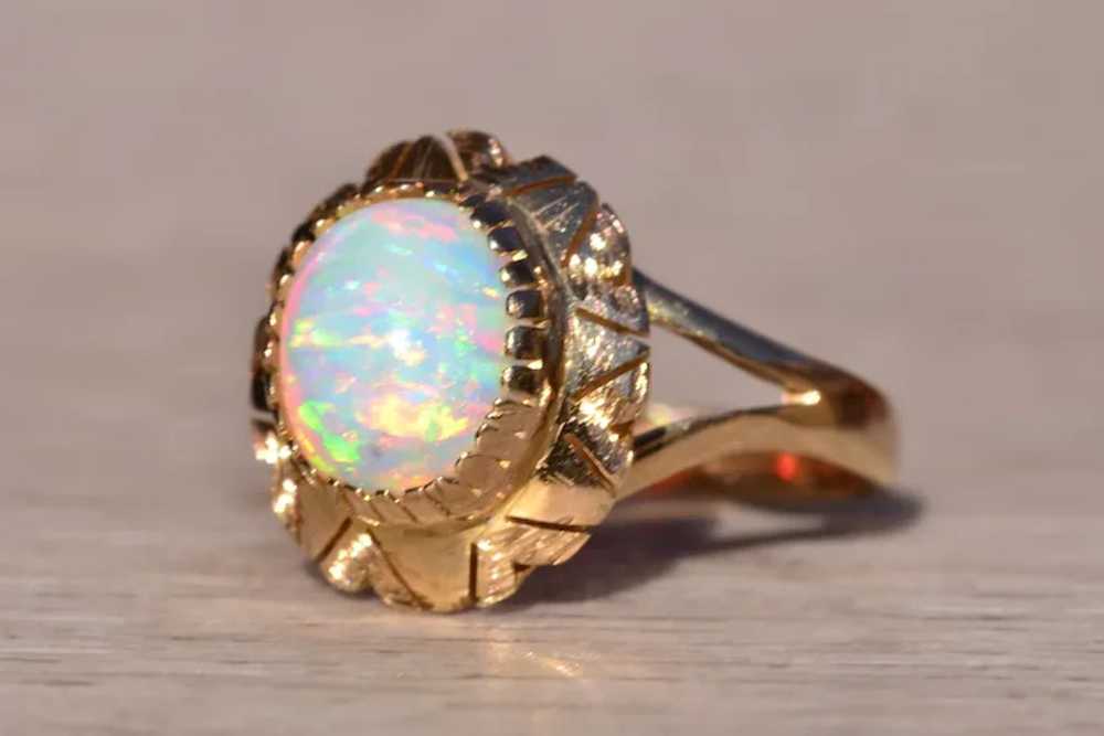 Mid Century Opal Ring in Yellow Gold - image 2