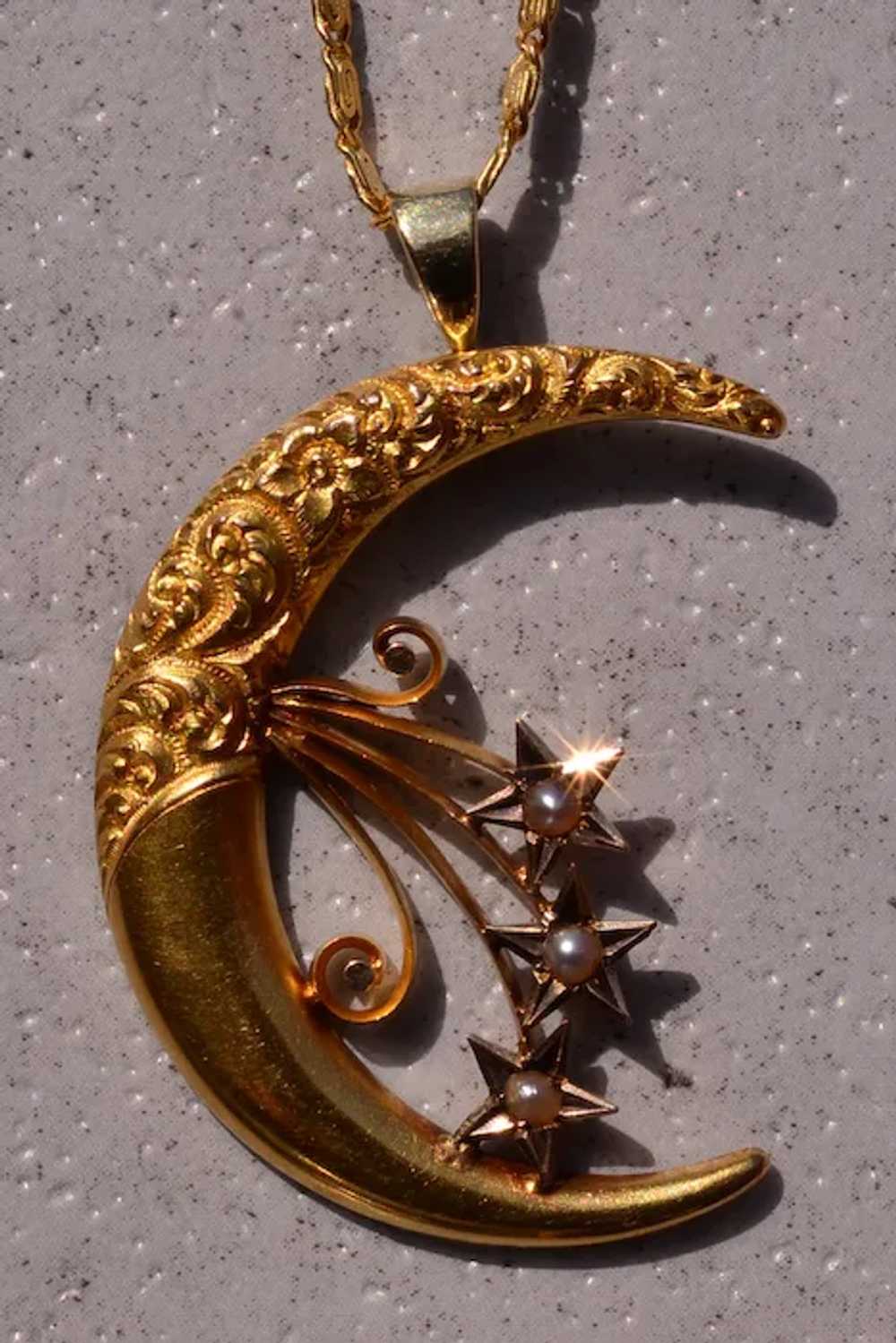 Art Nouveau Era Crescent Pendant with Seed Pearls - image 3