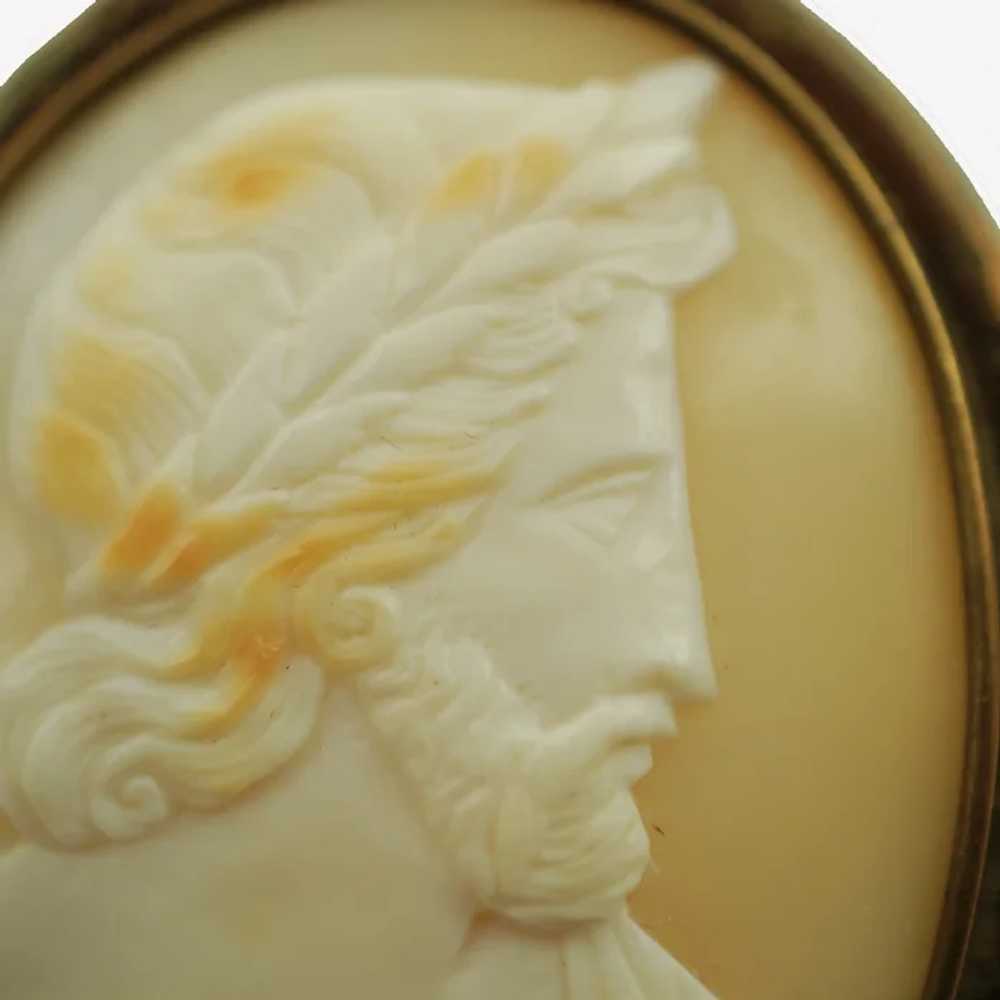 Antique Hand Carved Zeus Shell Cameo Brooch Pin - image 3