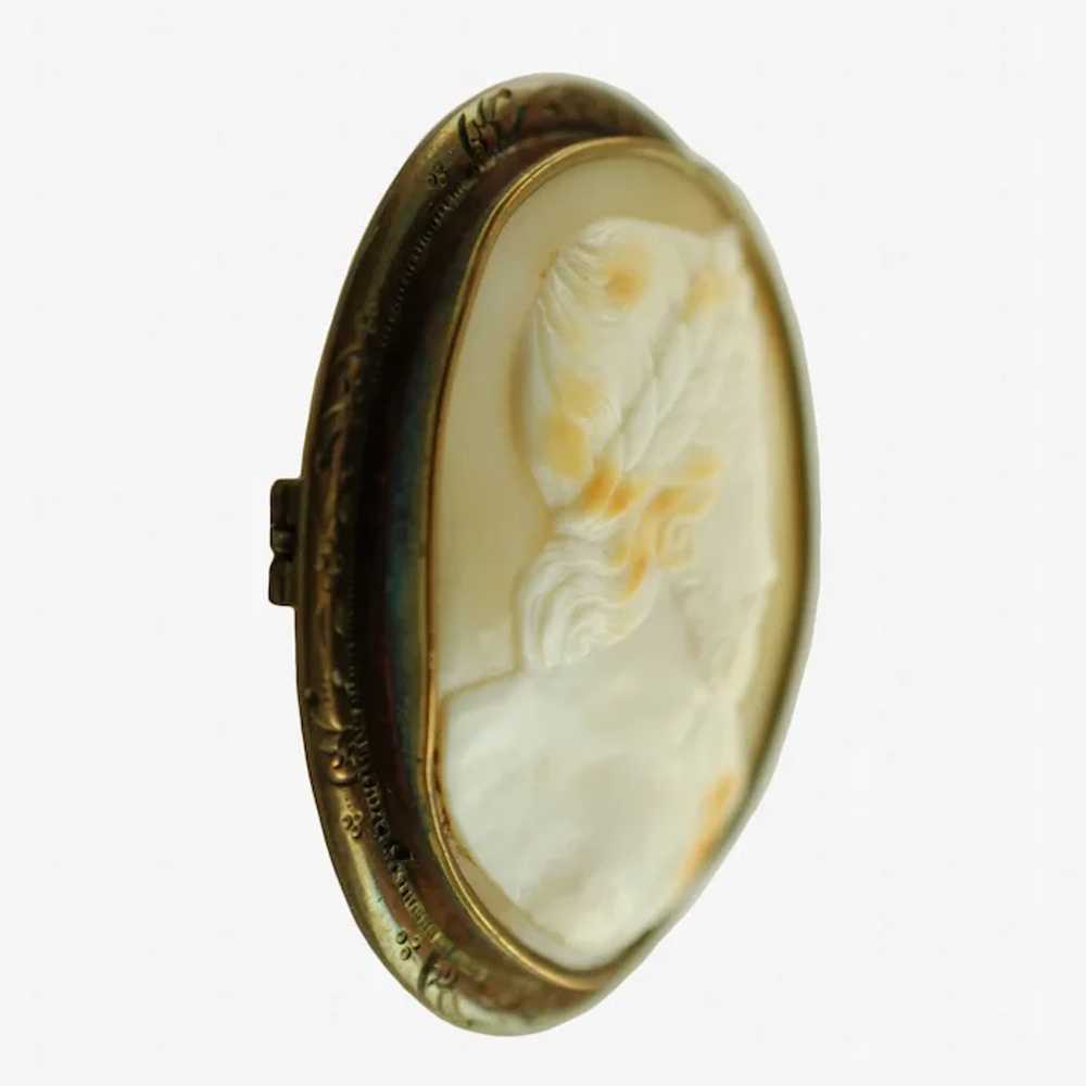 Antique Hand Carved Zeus Shell Cameo Brooch Pin - image 6