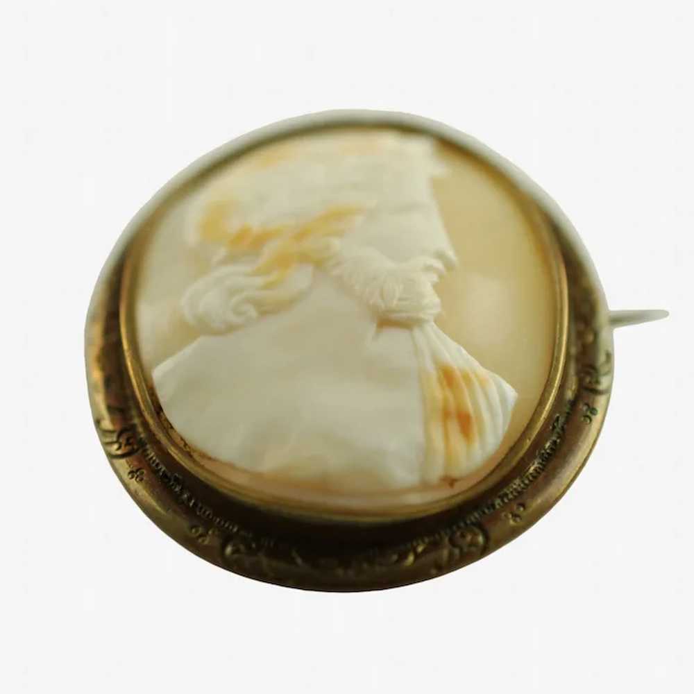 Antique Hand Carved Zeus Shell Cameo Brooch Pin - image 7