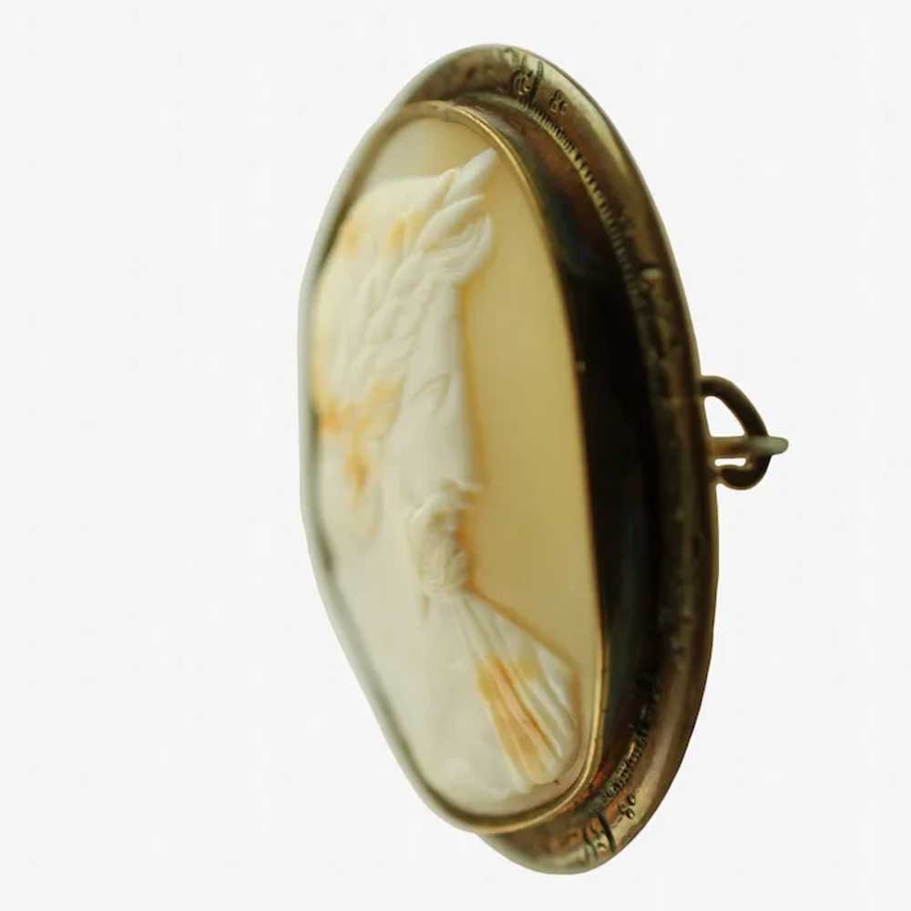 Antique Hand Carved Zeus Shell Cameo Brooch Pin - image 8