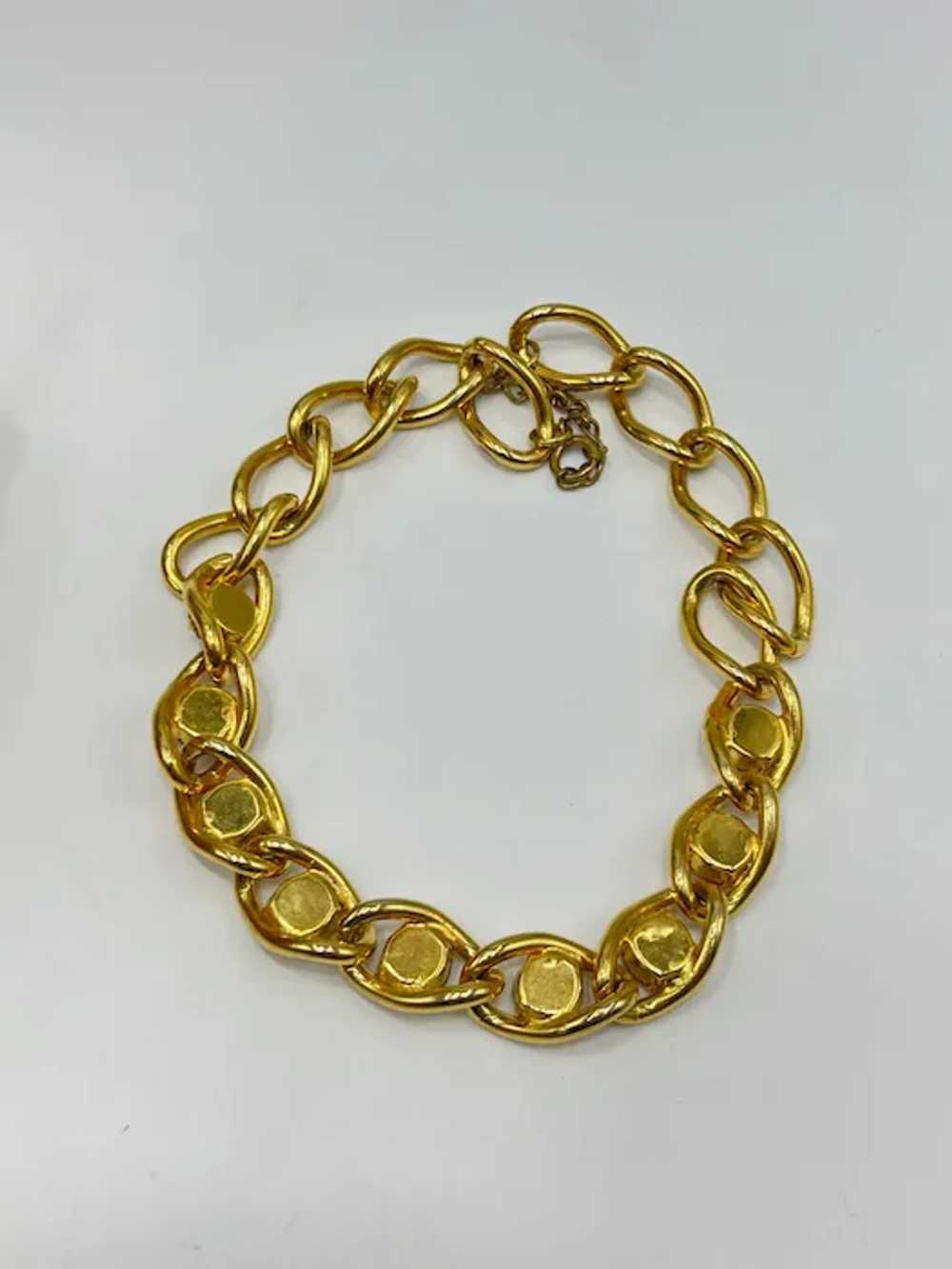 Vintage Gold Tone Chain Necklace With Clear Rhine… - image 7