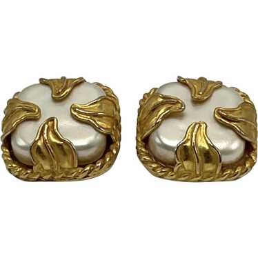 Pair Gold Tone Rhinestone Couture Clip Earrings By Dominique