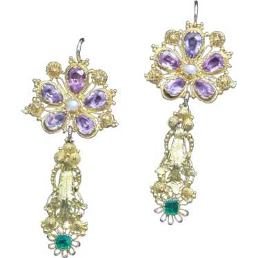 Antique Georgian Earrings 15ct Gold Emeralds Ameth
