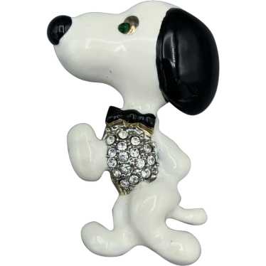 Vintage Rhinestone Snoopy Dog Enamel Figural Pin … - image 1