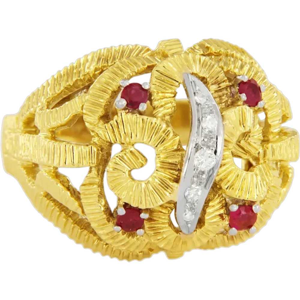 Vintage Diamond & Ruby Ring in 18k Two tone Gold. - image 1
