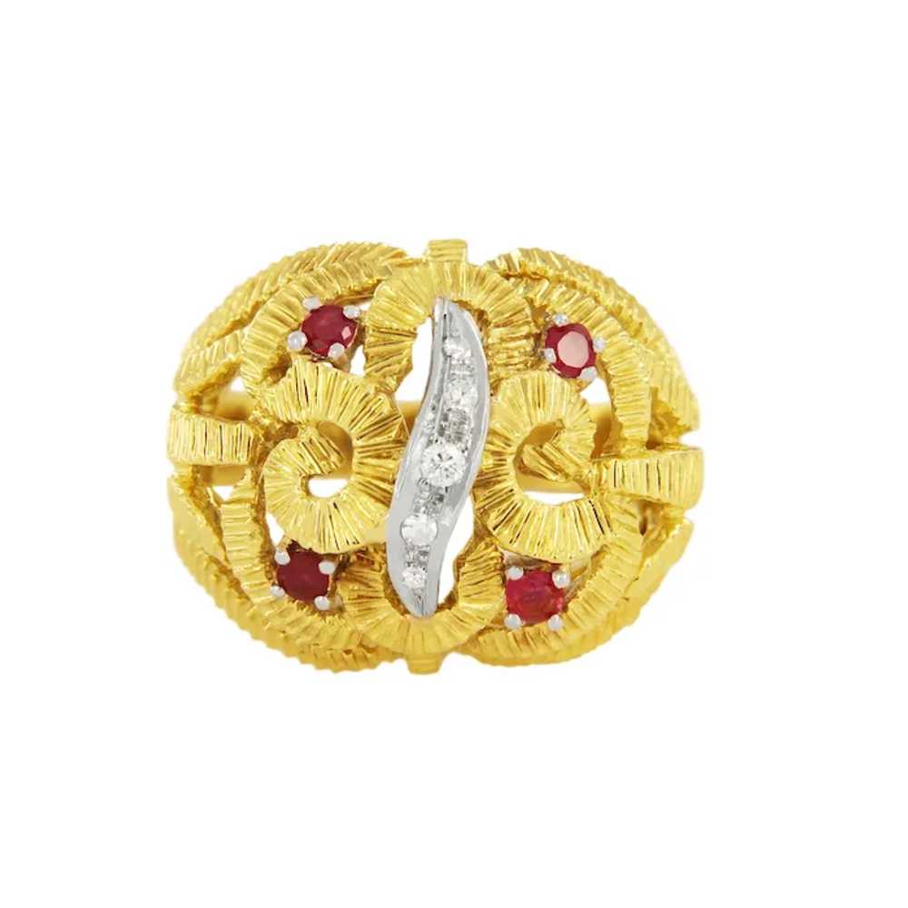 Vintage Diamond & Ruby Ring in 18k Two tone Gold. - image 2